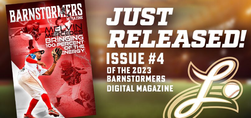 Just Released! Issue #4 of the 2023 barnstormers Digital Magazine. Image contains the cover of a magazine in red with Melvin Mercedes.
